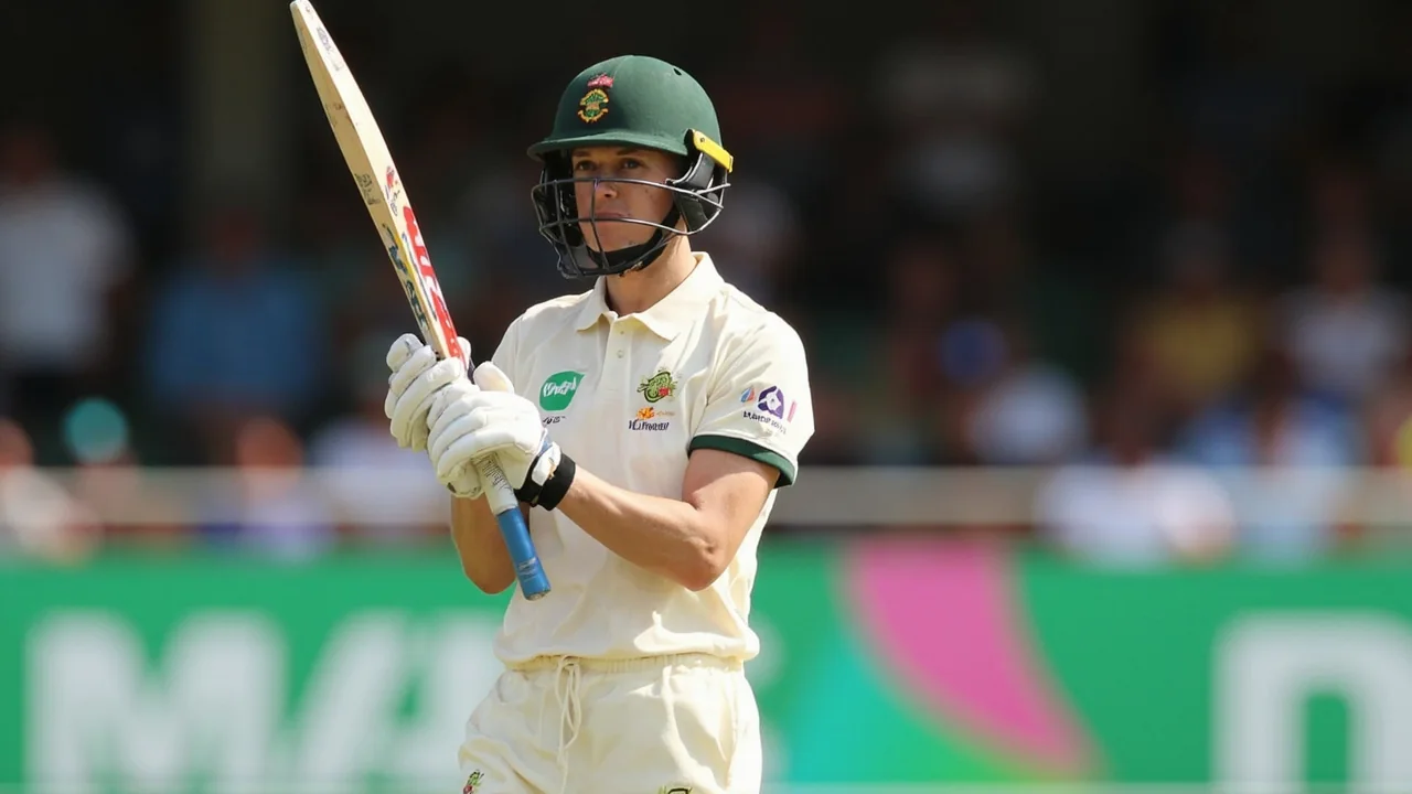 Tight sideline action frame of a women's Hundred batter in stance at the crease, helmet, gloves and bat in clear focus with the Rose Bowl background softened behind