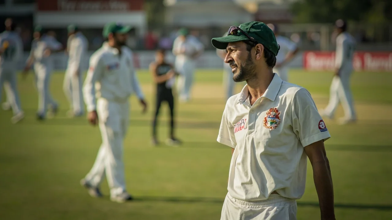 Medium tactical scene of the Indian team inner-ring fielding set-up during a training drill, with the coach working one-to-one with a fielder on the boundary rope